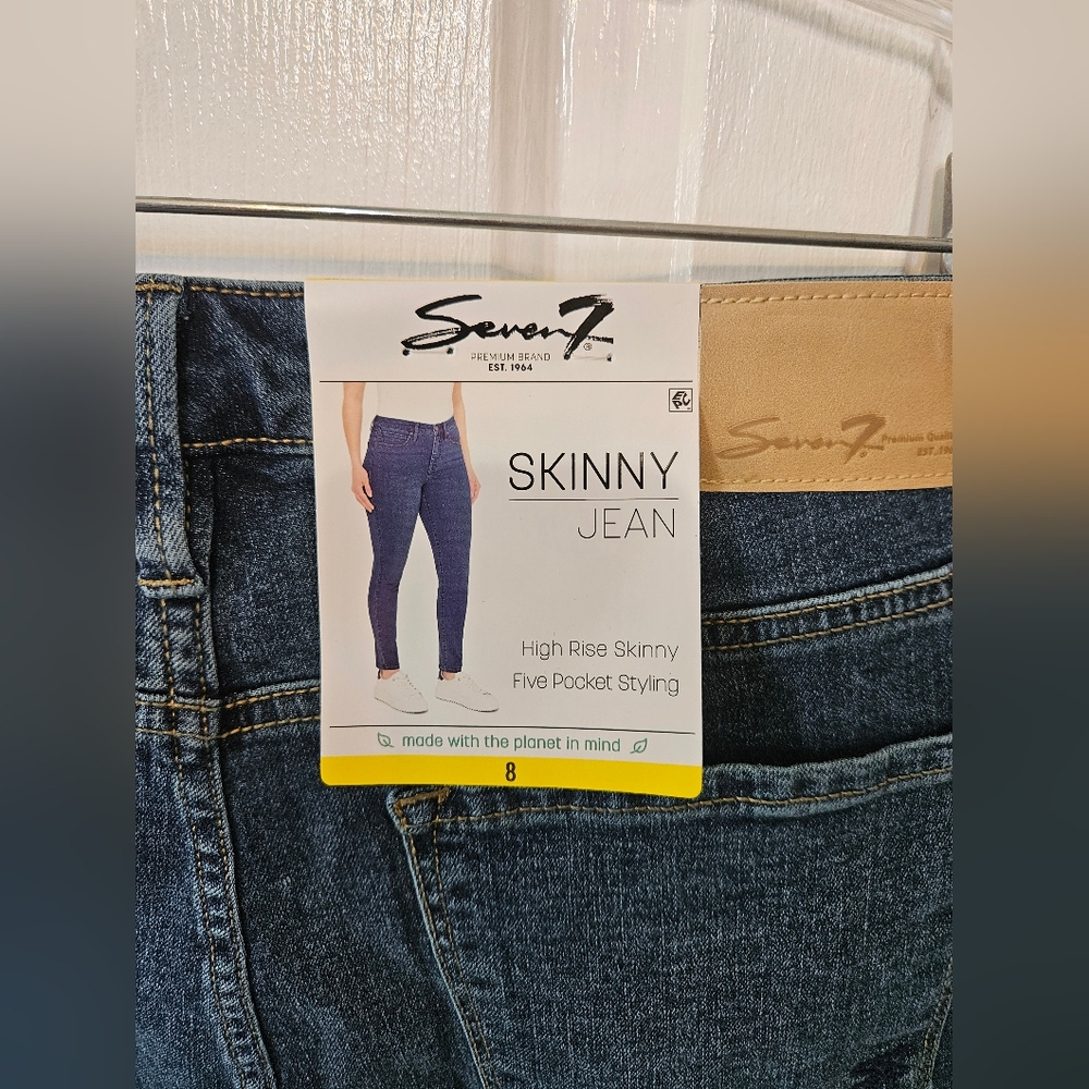 Seven7 Women's Classic Blue High Rise Skinny Jeans Size 8 - Picture 5 of 9